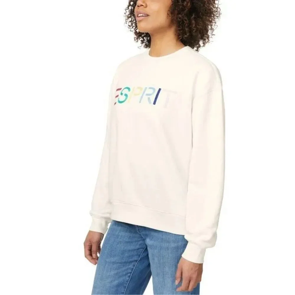 Esprit Women's Logo Fleece Crewneck Cream Viral 80's Vintage NWT Cream XXL - Picture 4 of 5